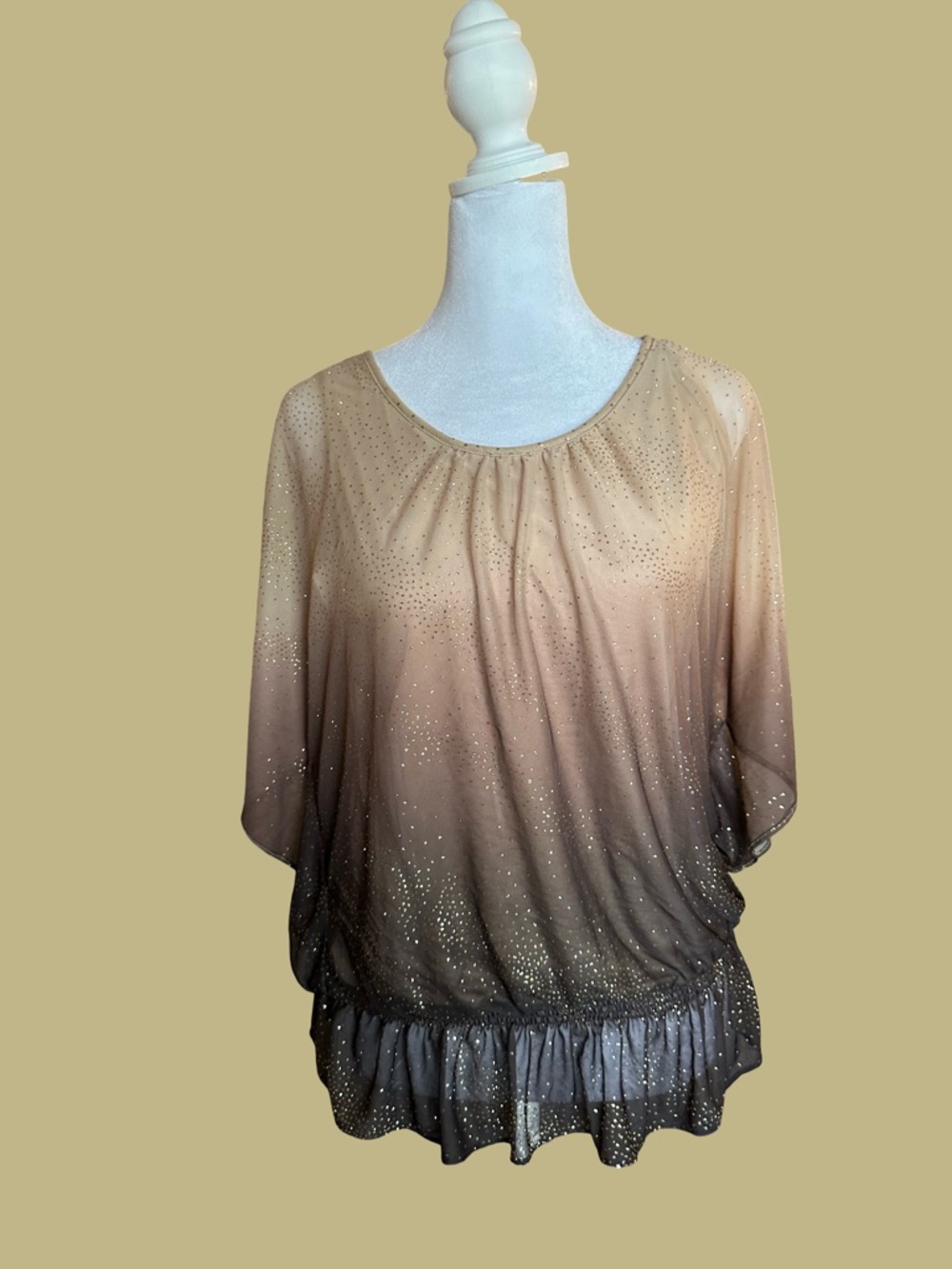 Ombre Glitter Blouse in Tan and Brown